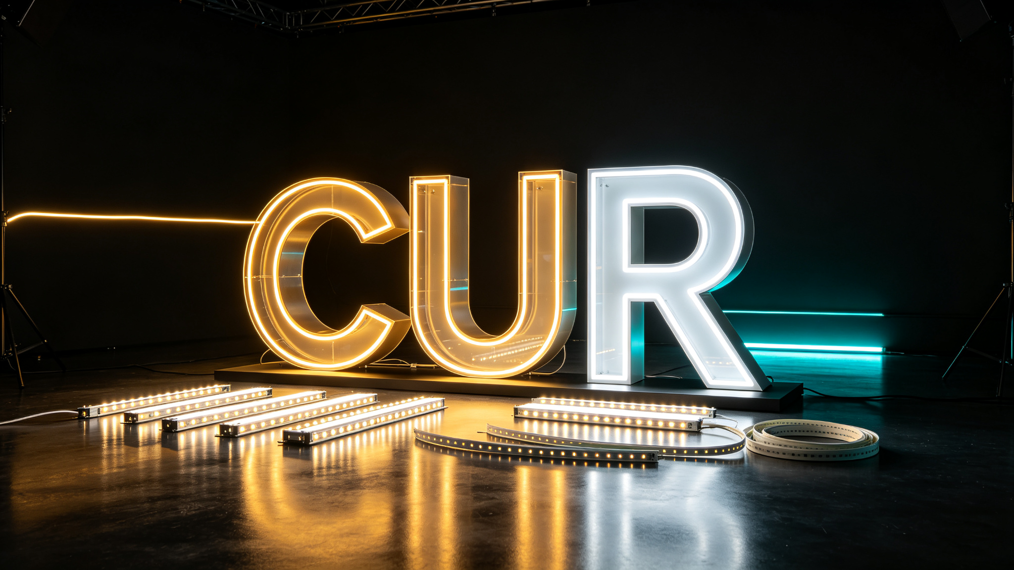 LED advertising sign letters glowing