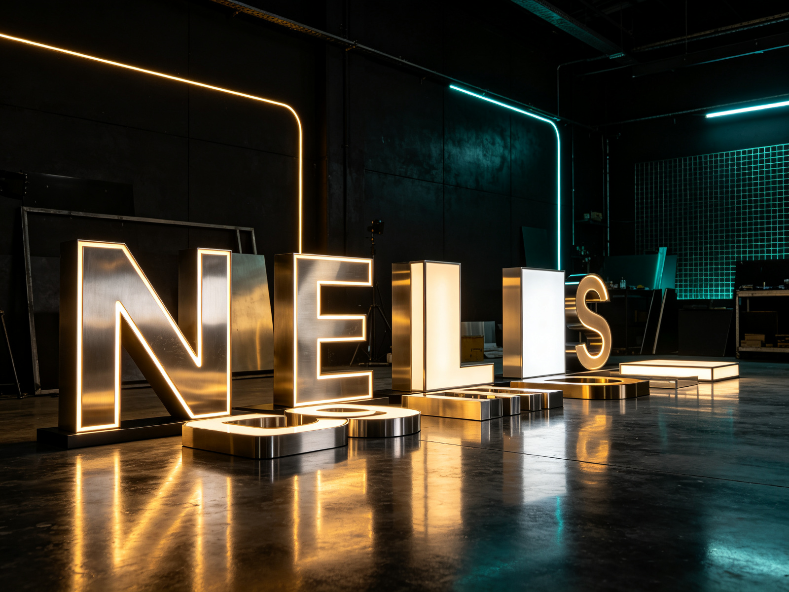 Sign-making workshop with glowing letter samples